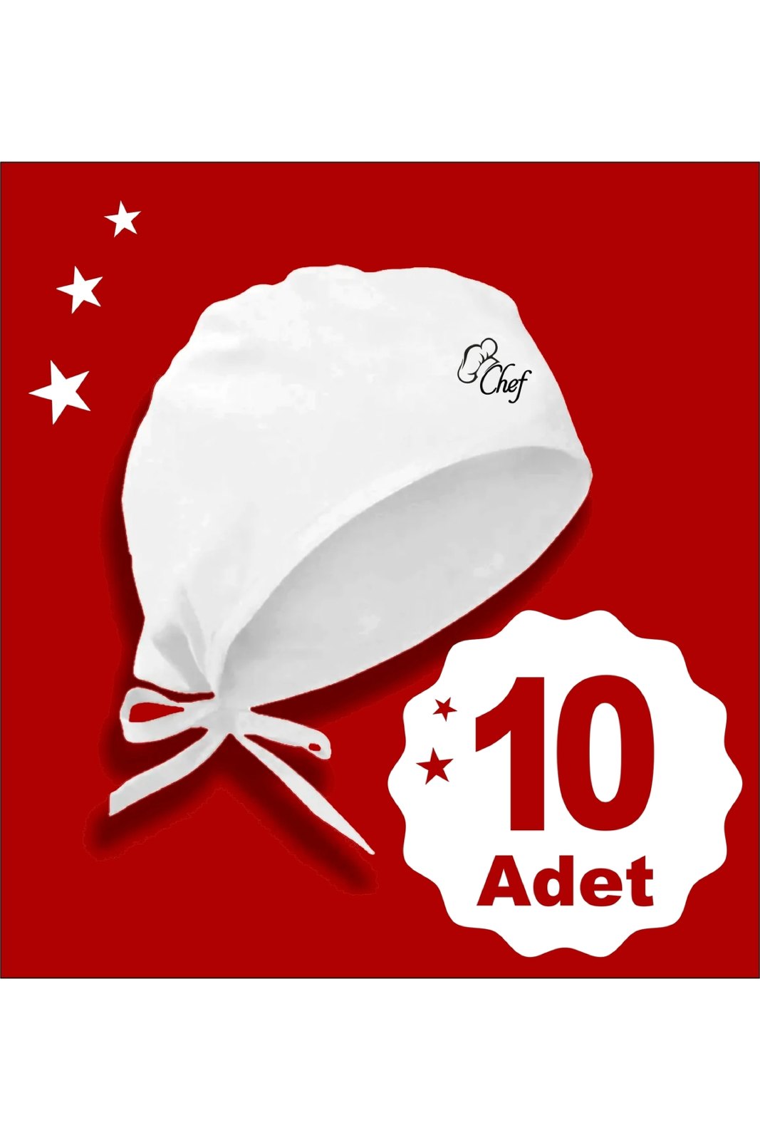 İnce Chef Baskılı Beyaz 10 Lu Set Bone | Chef Basıkılı Beyaz Bone | Özel Tasarım Aşçı Ve Şef Bonesi