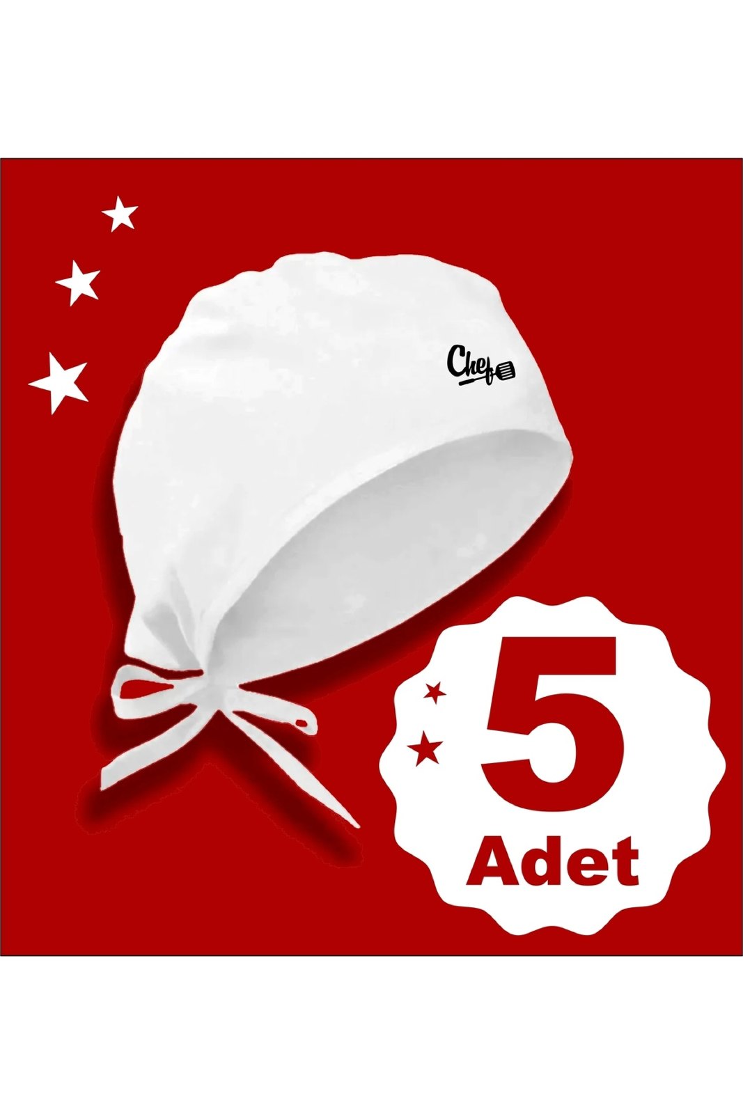 Chef Baskılı Beyaz Bone ,5 Li Bone| Özel Tasarım Aşcı Bone ve Bandanası
