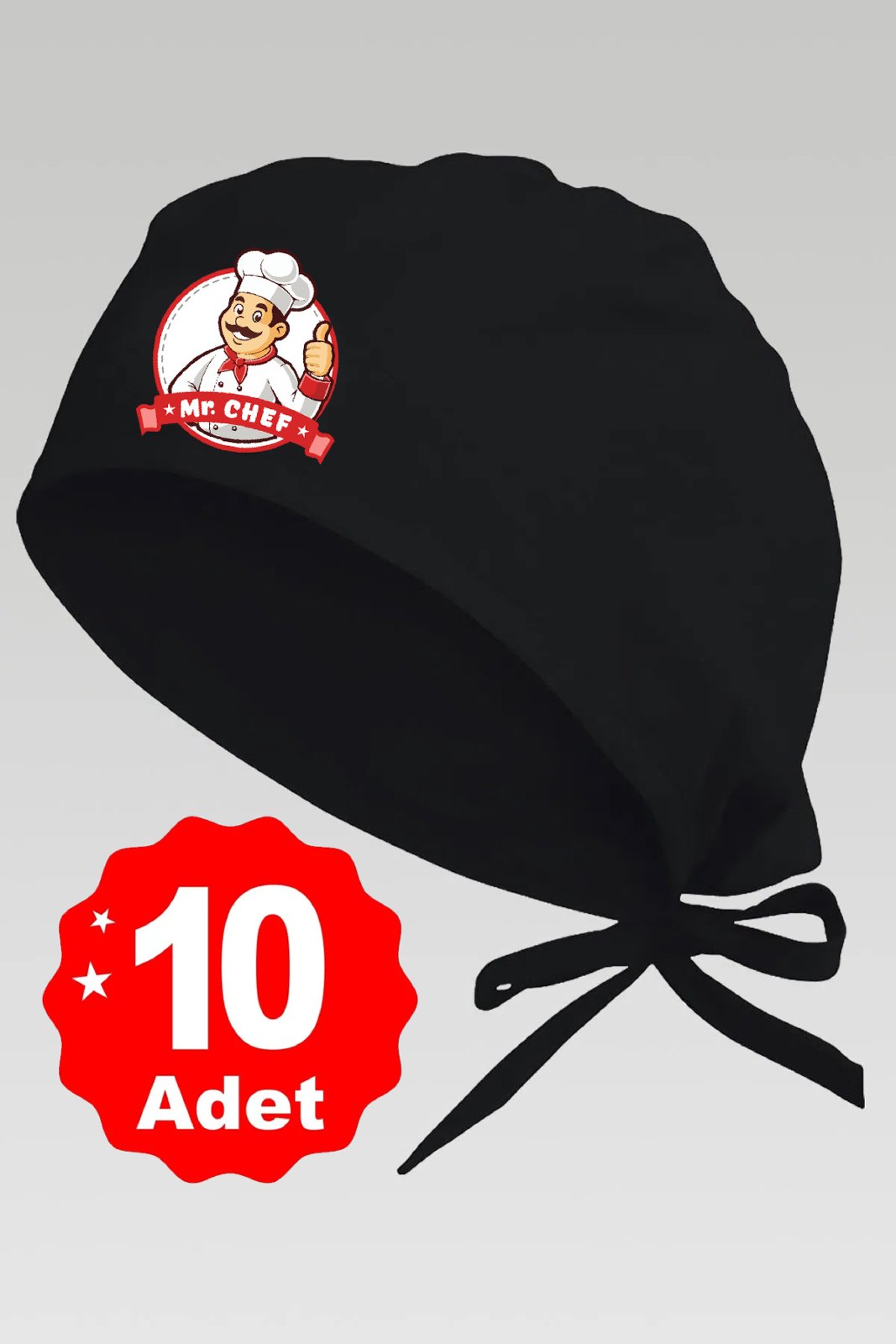10lu Mr. Chef Logo Basklılı Siyah Özel Tasarım Aşçı Ve Şef Bonesi - görsel 1