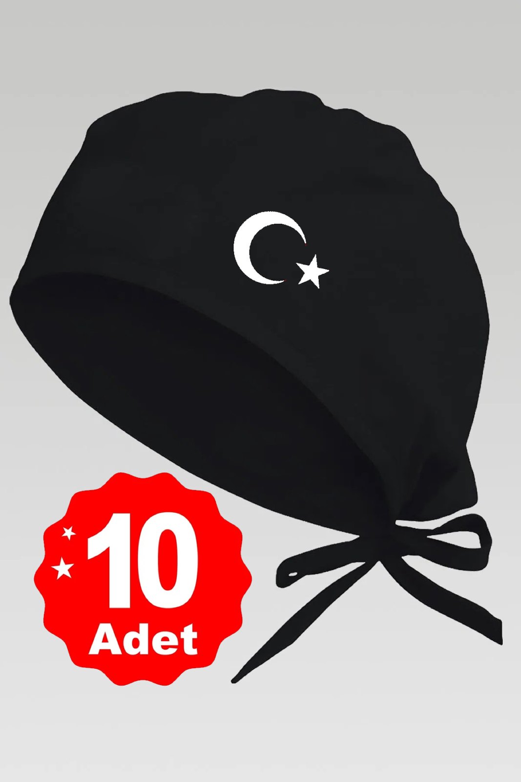 10lu Beyaz Ay Yıldız Basklılı Siyah Özel Tasarım Aşçı Ve Şef Bonesi - görsel 1