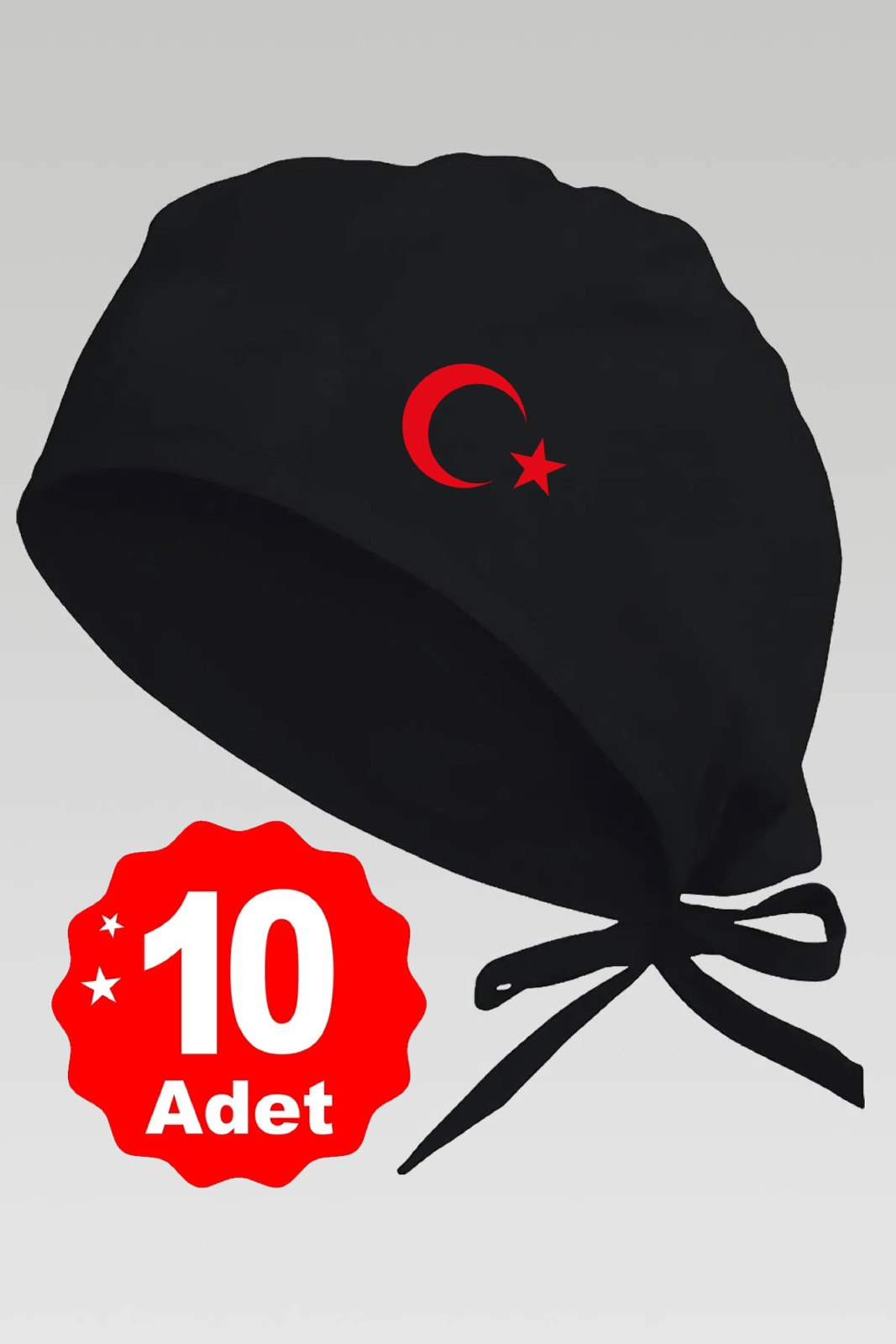 10lu Kırmızı Ay Yıldız Basklılı Siyah Özel Tasarım Bonesi