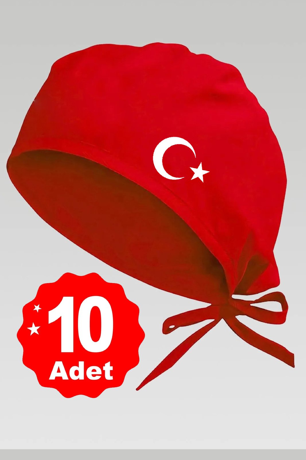 10lu Beyaz Ay Yıldız Basklılı Kırmızı Özel Tasarım Aşçı Ve Şef Bonesi - görsel 1