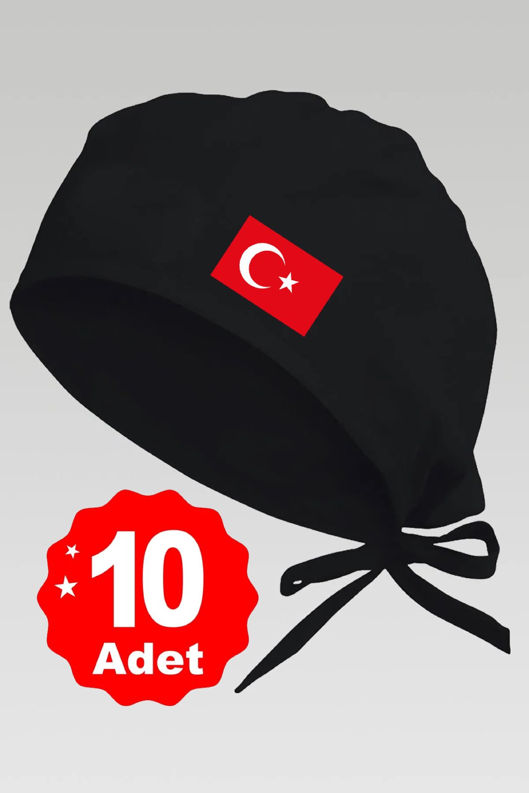 10lu Türk Bayrağı Basklılı Siyah Özel Tasarım Aşçı Ve Şef Bonesi - görsel 1