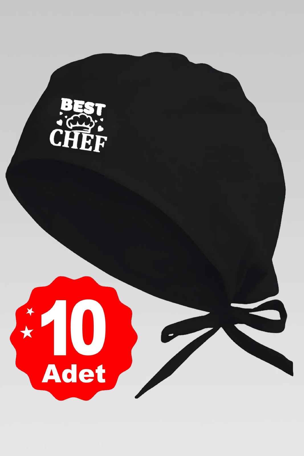10lu Şapkalı Best Chef Logo Siyah Basklılı Beyaz Özel Tasarım Aşçı Ve Şef Bonesi - görsel 1