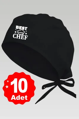 10lu Şapkalı Best Chef Logo Siyah Basklılı Beyaz Özel Tasarım Aşçı Ve Şef Bonesi