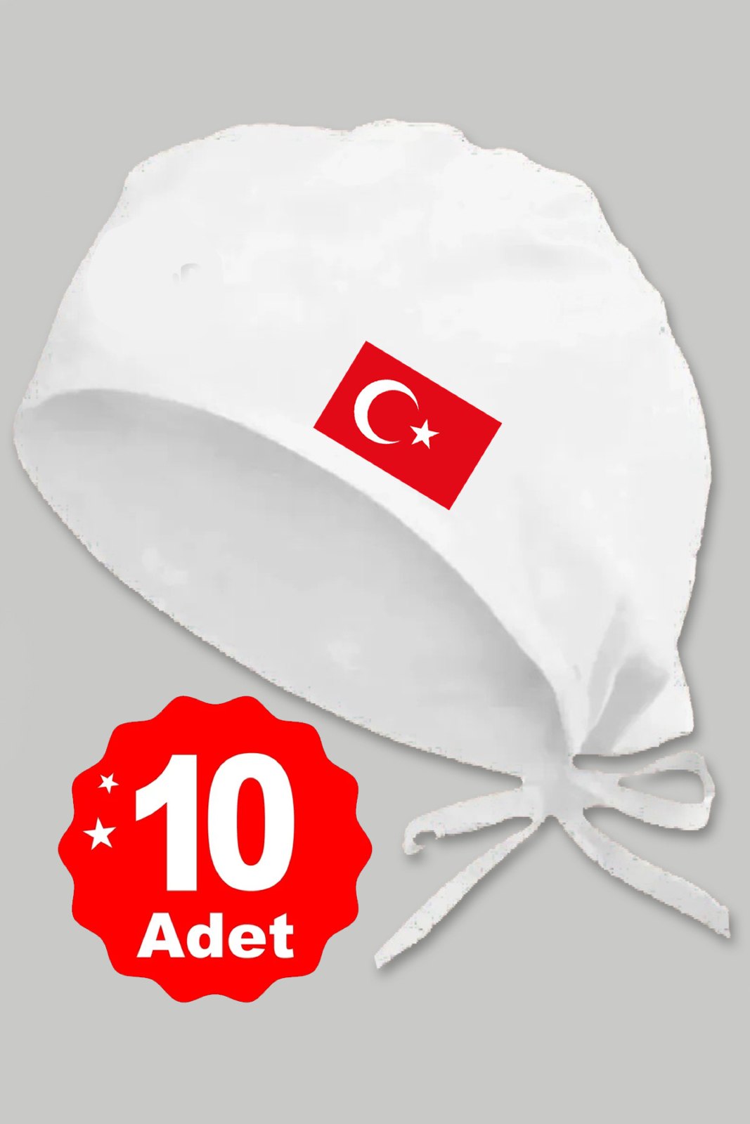 10lu Türk Bayrağı Basklılı Beyaz Özel Tasarım Aşçı Ve Şef Bonesi - görsel 1