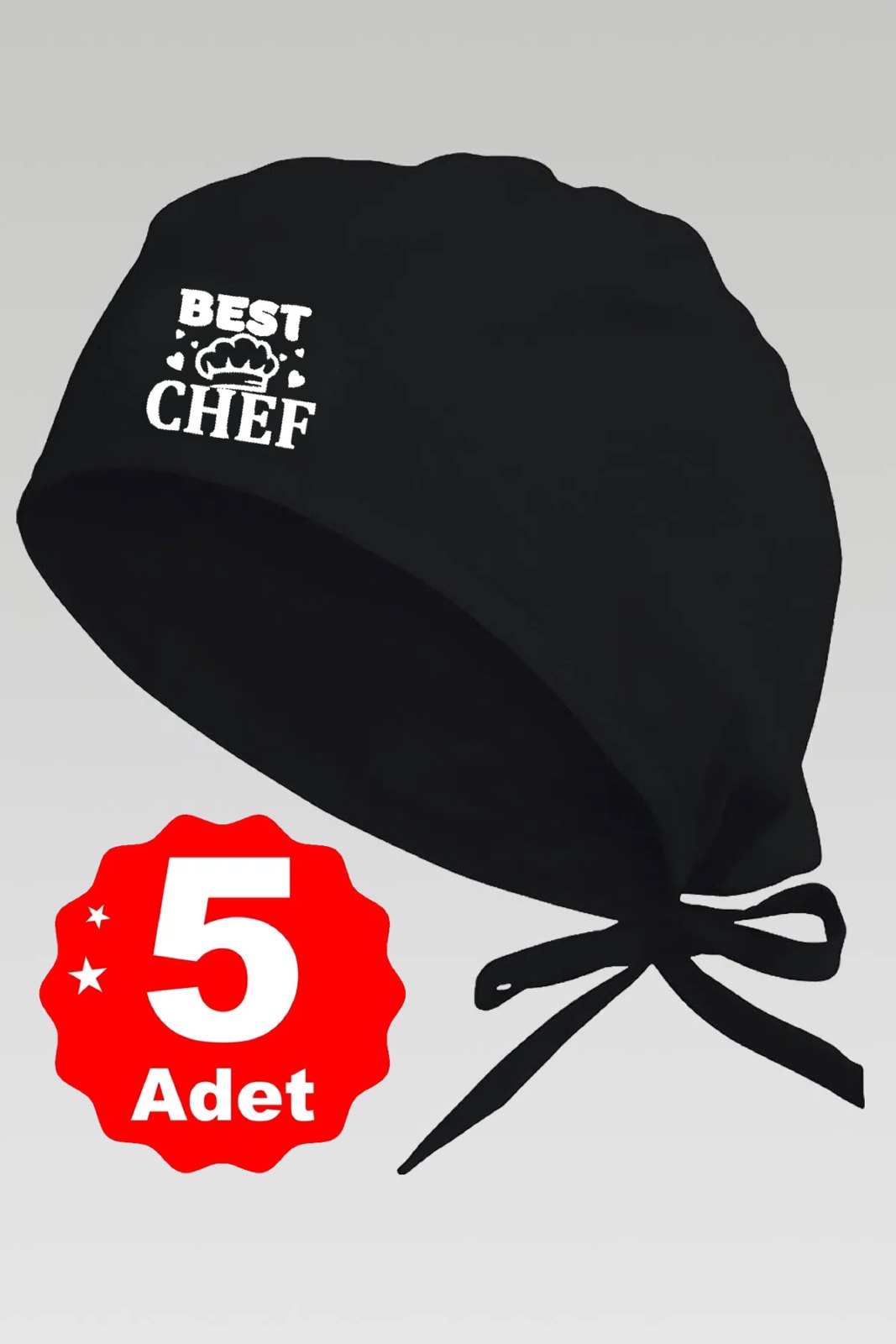 5li Şapkalı Best Chef Logo Siyah Basklılı Beyaz Özel Tasarım Aşçı Ve Şef Bonesi - görsel 1