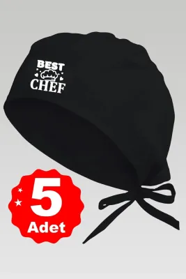 5li Şapkalı Best Chef Logo Siyah Basklılı Beyaz Özel Tasarım Aşçı Ve Şef Bonesi
