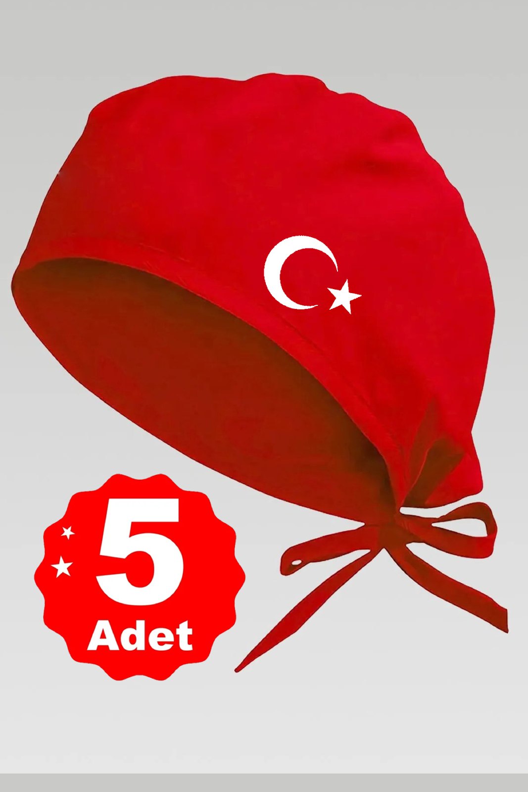 5li Beyaz Ay Yıldız Basklılı Kırmızı Özel Tasarım Aşçı Ve Şef Bonesi - görsel 1