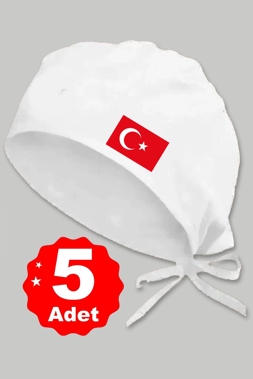 5li Türk Bayrağı Basklılı Beyaz Özel Tasarım Aşçı Ve Şef Bonesi - görsel 1