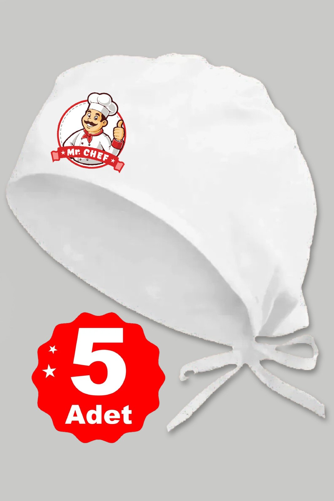 5li Mr. Chef Logo Basklılı Beyaz Özel Tasarım Aşçı Ve Şef Bonesi - görsel 1
