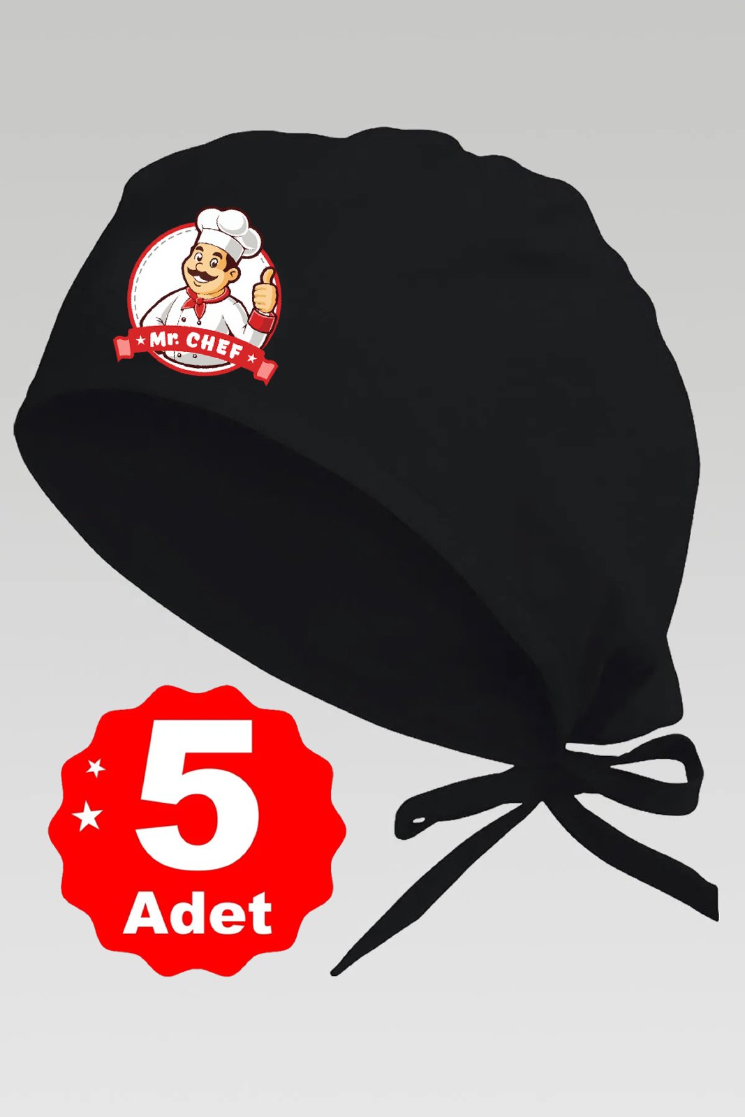 5li Mr. Chef Logo Basklılı Siyah Özel Tasarım Aşçı Ve Şef Bonesi - görsel 1