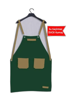 Cepli Şef Garson Aşçı Barista Önlük Mutfak Önlüğü Haki-Krem Tokalı