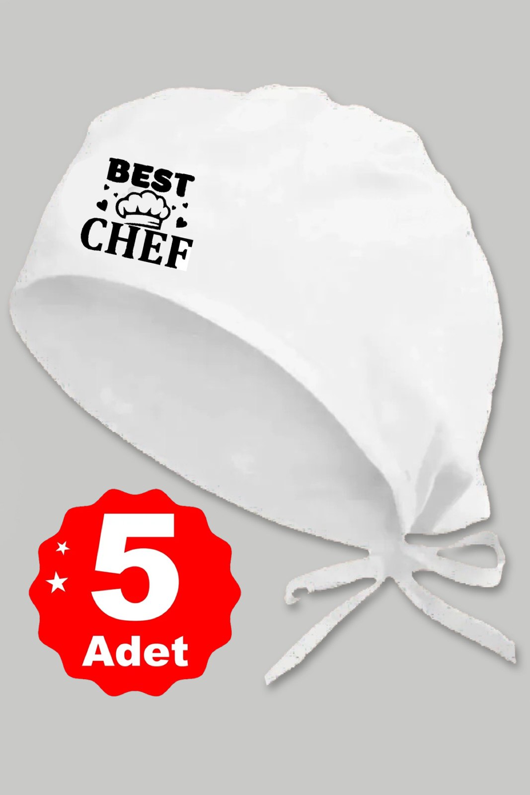 5li Şapkalı Best Chef Logo Beyaz Basklılı Beyaz Özel Tasarım Aşçı Ve Şef Bonesi - görsel 1
