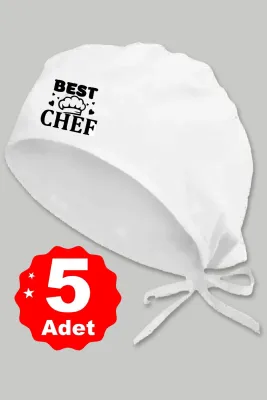 5li Şapkalı Best Chef Logo Beyaz Basklılı Beyaz Özel Tasarım Aşçı Ve Şef Bonesi