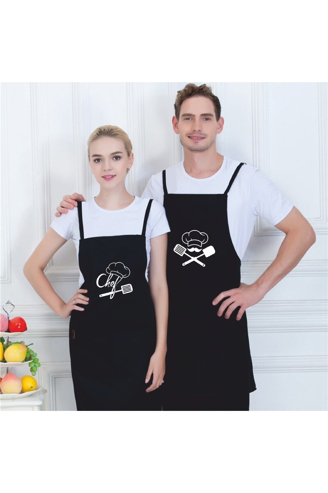 Siyah Chef Baskılı Duck Kumaş Masterchef Mutfak Önlüğü-şef Baskılı Önlük - görsel 1