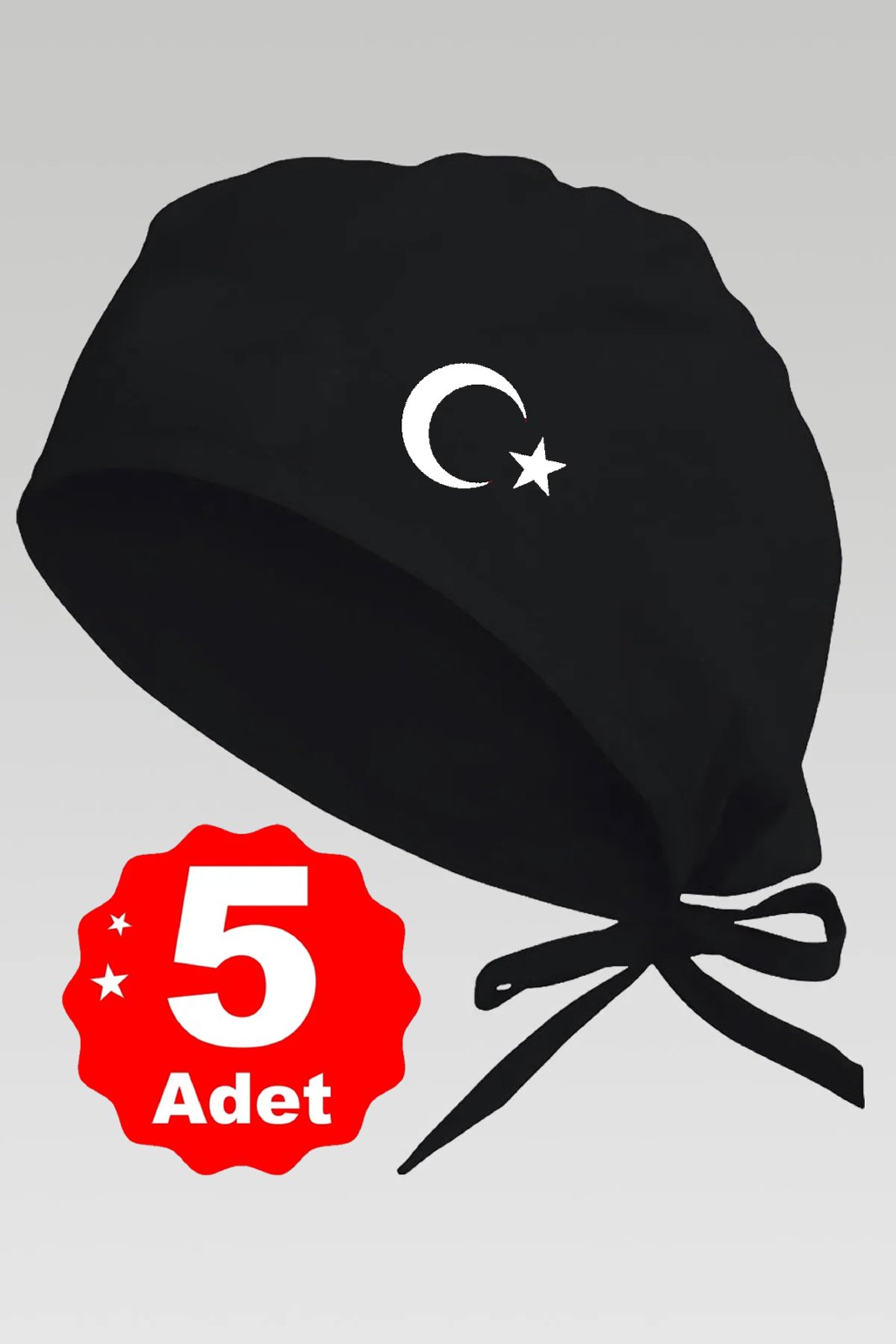 5li Beyaz Ay Yıldız Basklılı Siyah Özel Tasarım Aşçı Ve Şef Bonesi - görsel 1