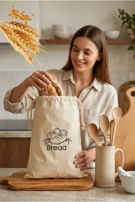 Sağlıklı Ekmek Torbası -40x50 Ekmek Kesesi Bread Baskılı