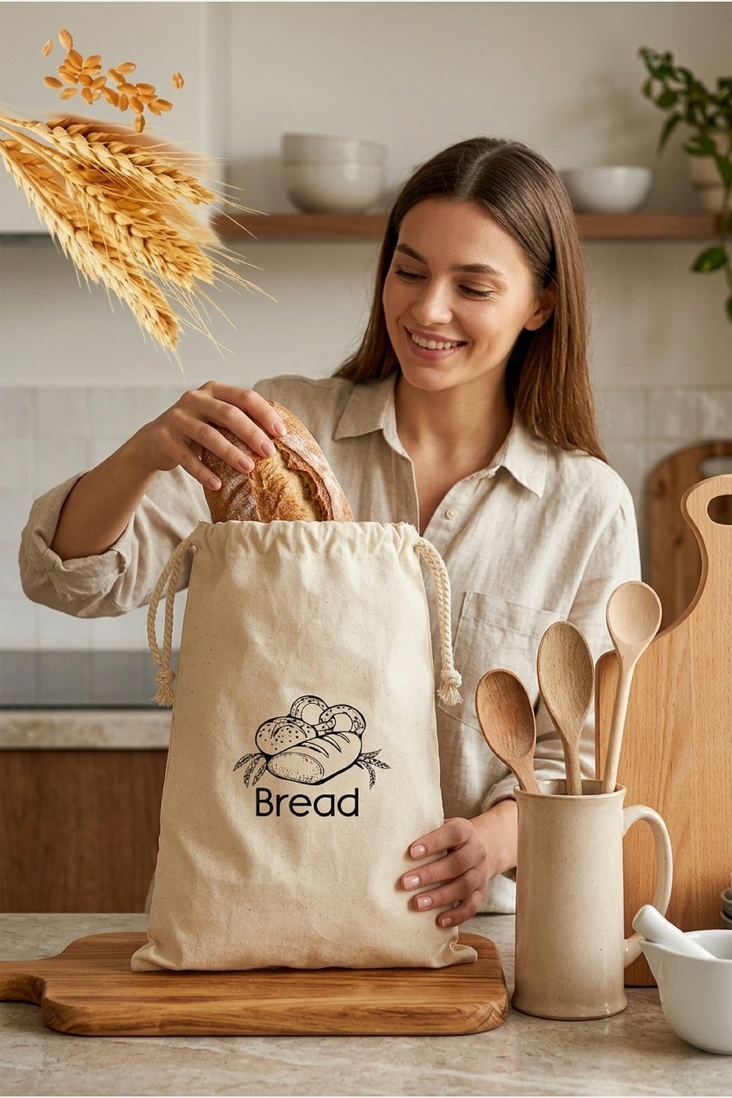 Sağlıklı Ekmek Torbası -40x50 Ekmek Kesesi Bread Baskılı