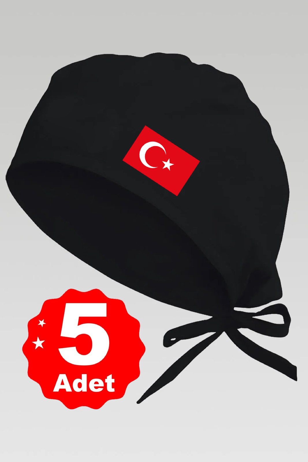 5li Türk Bayrağı Basklılı Siyah Özel Tasarım Aşçı Ve Şef Bonesi - görsel 1