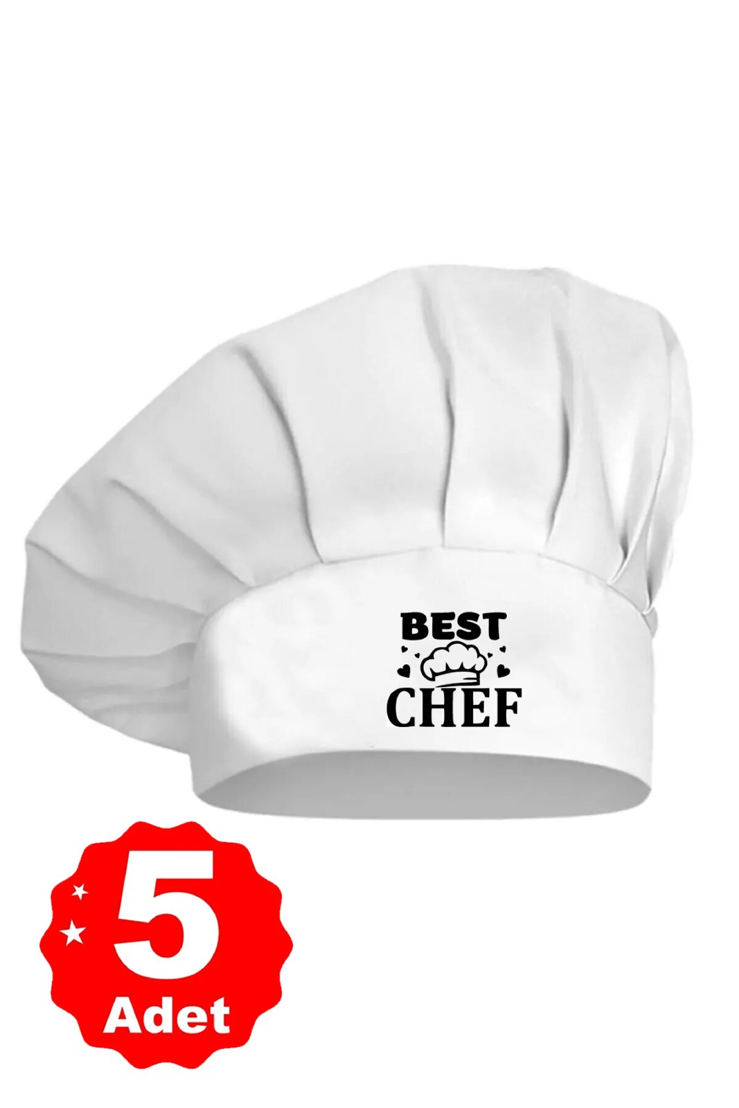 5li Beyaz Üzeri Best Chef Baskılı Şef Aşçı Şapkası Mantar Kep - görsel 1
