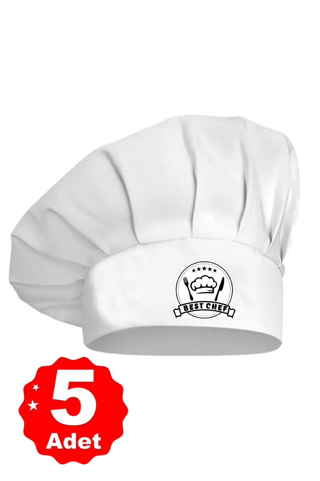 5li Beyaz Üzeri Siyah Best Chef Logo Baskılı Şef Aşçı Şapkası Mantar Kep - görsel 1