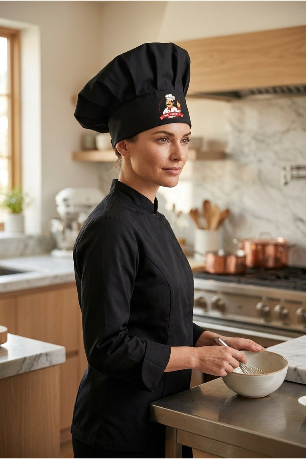 Mr. Chef Logo Baskılı Siyah Şef Aşçı Şapkası, Mantar Kep - görsel 1