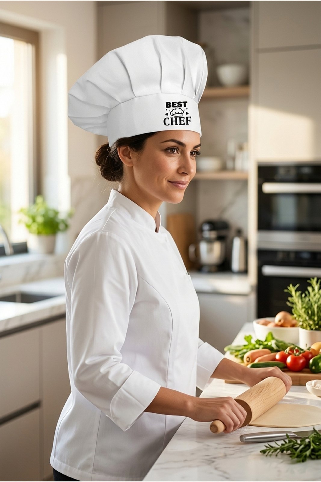 Siyah Best Chef Baskılı Beyaz Şef Aşçı Şapkası, Mantar Kep - görsel 1