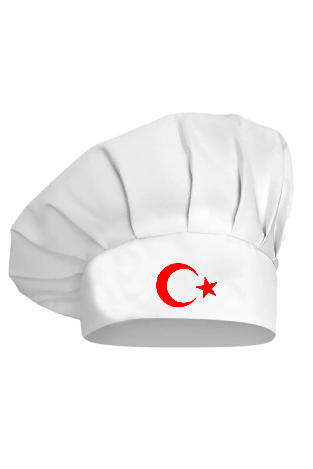 Kırmızı Ay Yıldız Baskılı Beyaz Şef Aşçı Şapkası, Mantar Kep - görsel 1
