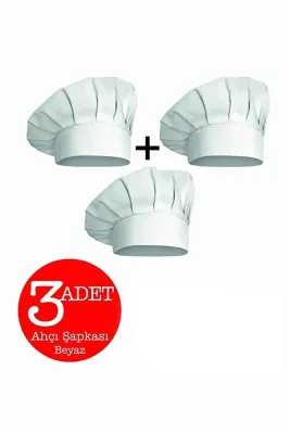 3lü Beyaz Ayarlanabilir Aşçı Şapkası