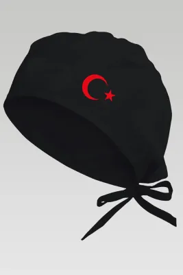 Kırmızı Ay Yıldızlı Siyah Chef Bonesi | Özel Tasarım Aşçı Ve Şef Bonesi