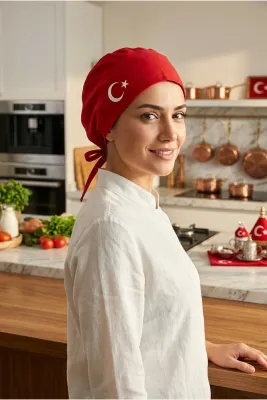 Beyaz Ay Yıldızlı Kırmızı Chef Bonesi | Özel Tasarım Aşçı Ve Şef Bonesi