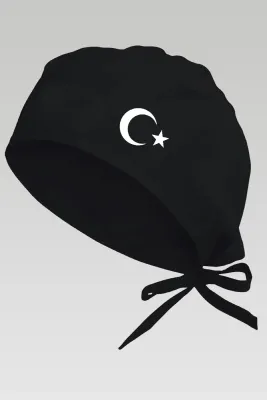 Beyaz Ay Yıldızlı Siyah Chef Bonesi | Özel Tasarım Aşçı Ve Şef Bonesi