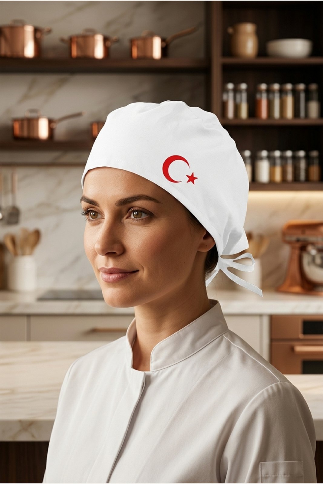 Kırmızı Ay Yıldızlı Beyaz Chef Bonesi | Özel Tasarım Aşçı Ve Şef Bonesi - görsel 1
