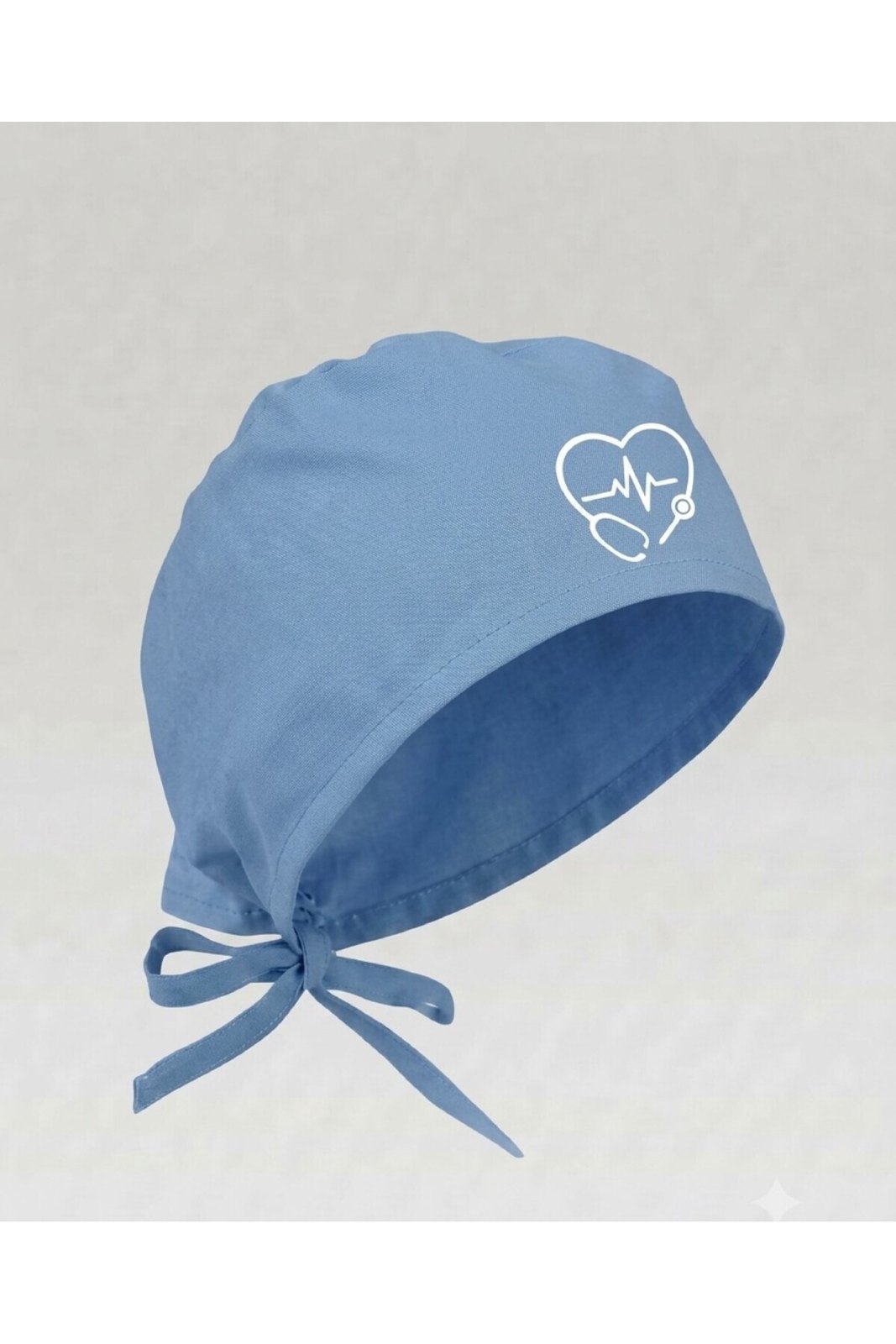 Doktor Ve Hemşire Için Özel Tasarım Beyaz Baskılı Mavi Cerrahi Bone Bandana