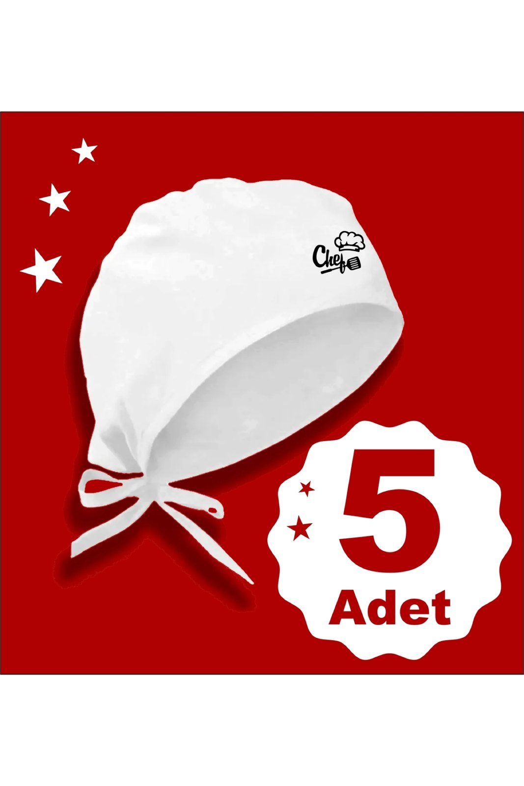 Şapkalı Chef Baskılı Beyaz 5 li Set Bone | Özel Tasarım Aşcı Bone Ve Bandanası