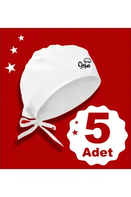 Şapkalı Chef Baskılı Beyaz 5 li Set Bone | Özel Tasarım Aşcı Bone Ve Bandanası